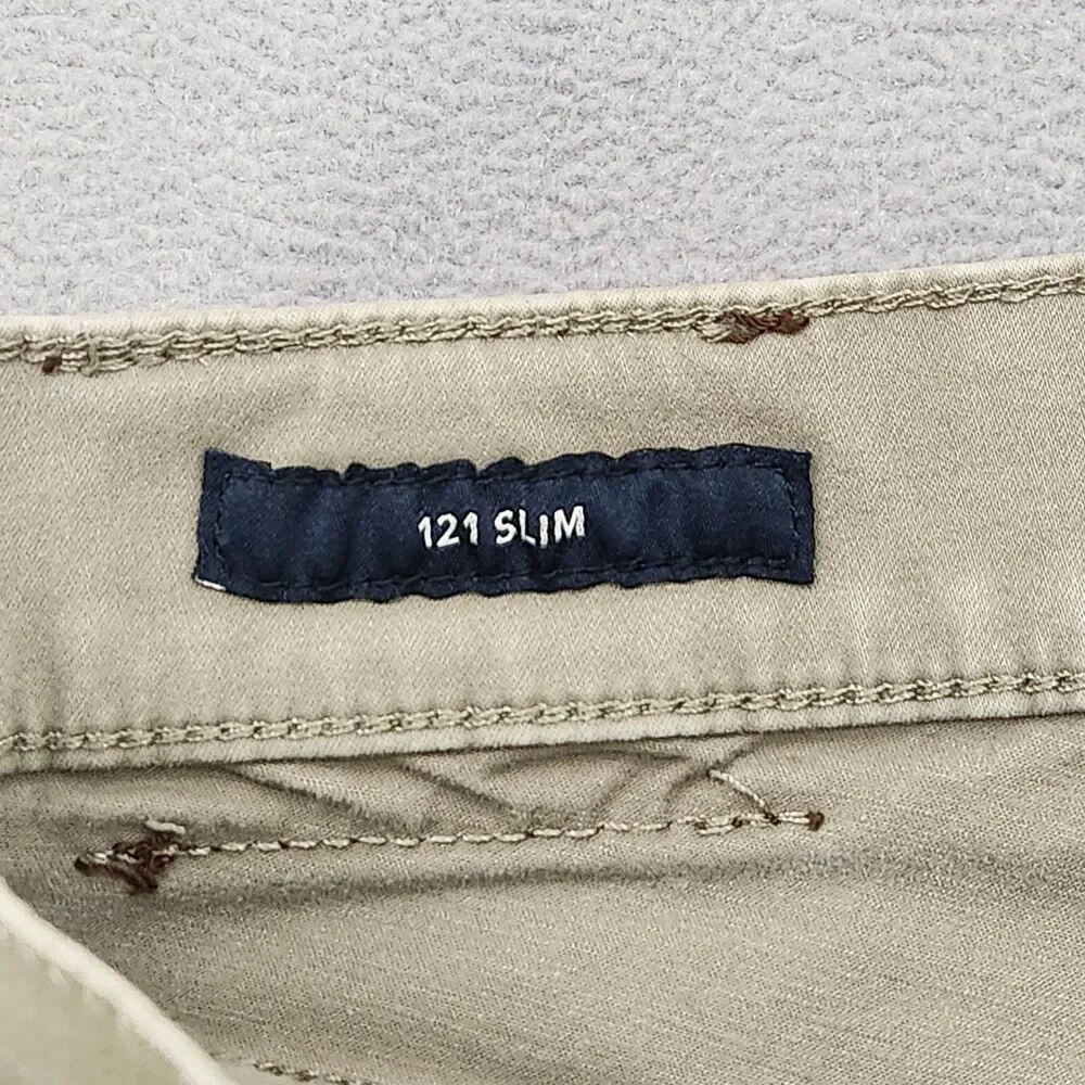 Lucky Brand 121 Slim Straight Pants Men's 33x32 Beige Tan Khaki 5-Pocket Stretch